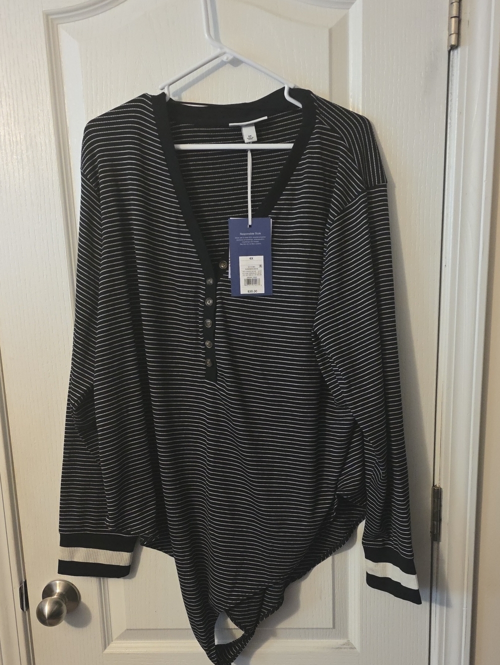 La Ligne Black and White Striped Long-Sleeve Body Suit